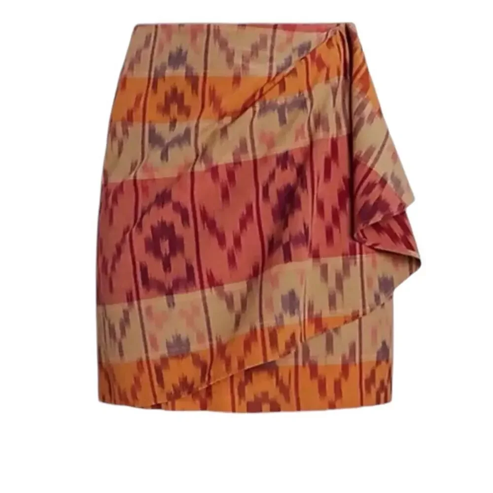 Lauren Ralph Lauren True Wrap Skirt Above Knee Geo Motif Ruffle Ikat Fall NEW 20